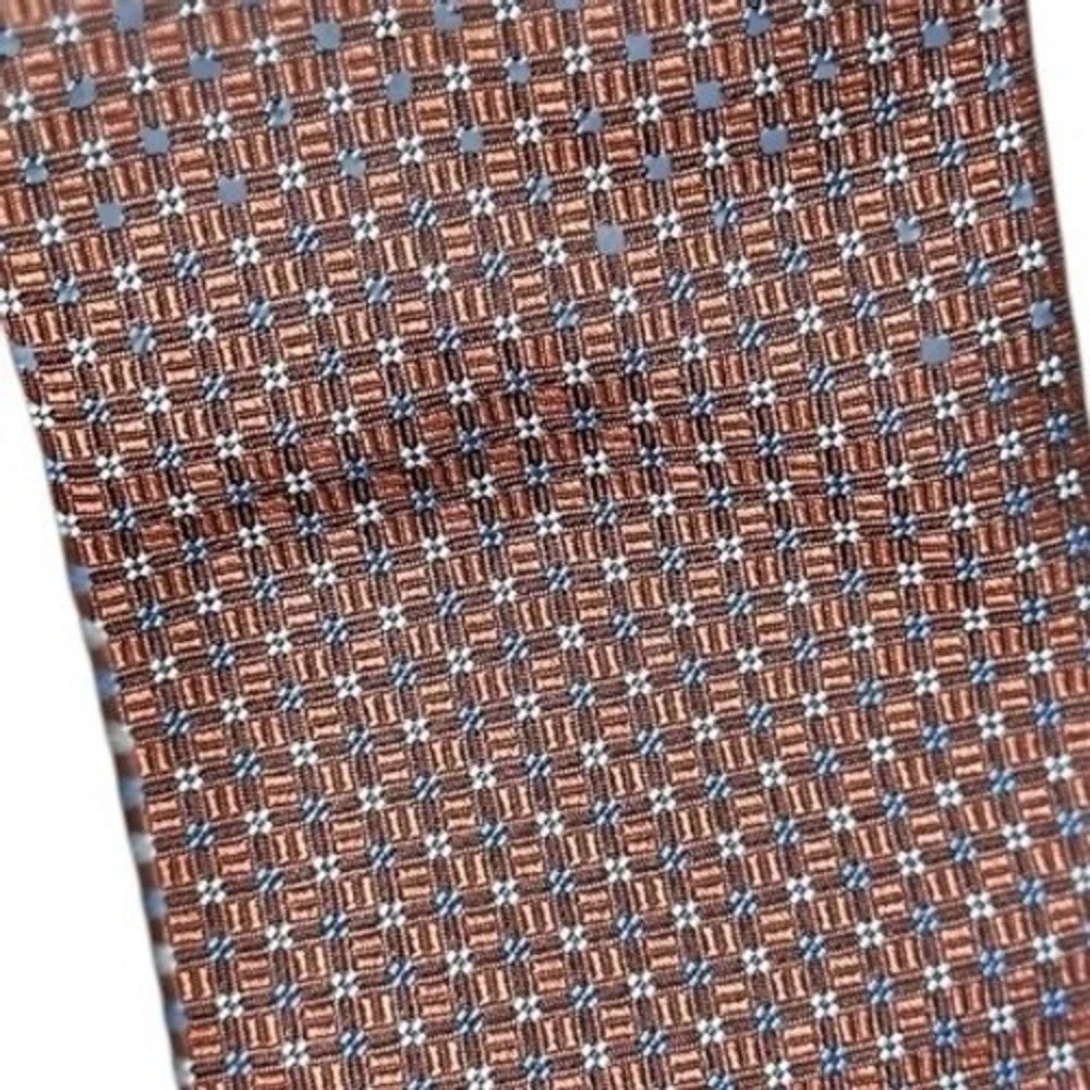 Brooks Brothers Makers and Markers Tie Mens Copper Navy Micro Print Silk Classic
